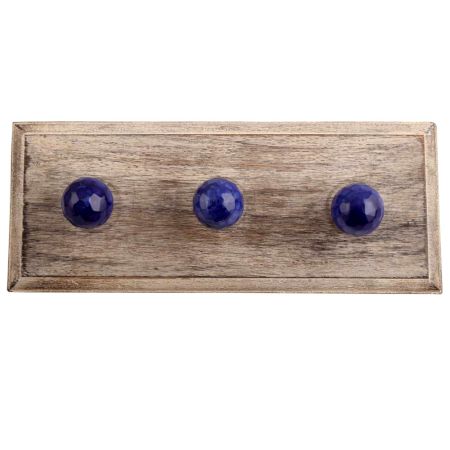 Round Navy Blue Glass Wooden Hook